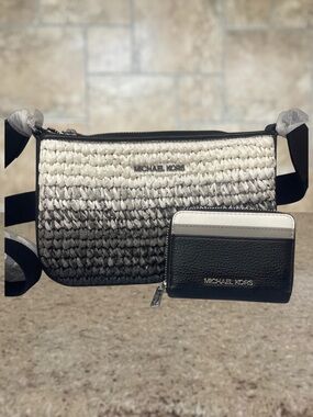 Michael Kors Small Crossbody Bag Black White Gray Ombré & Matching Wallet Set